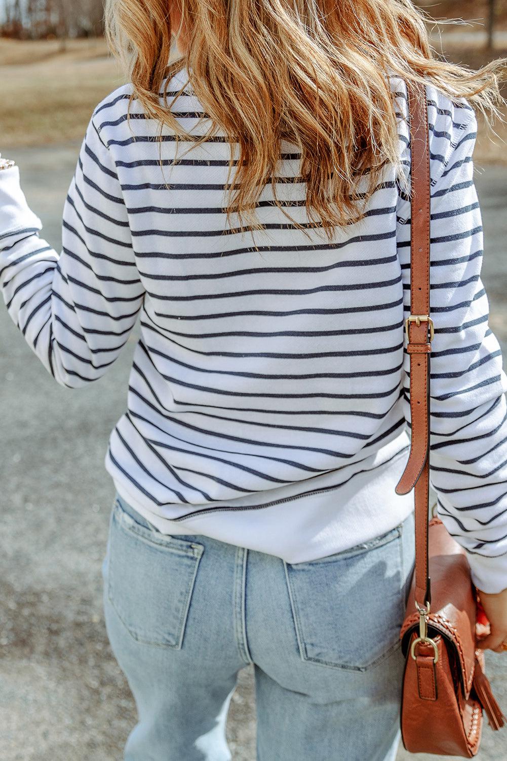 Striped Long Sleeve Round Neck Top BLUE ZONE PLANET