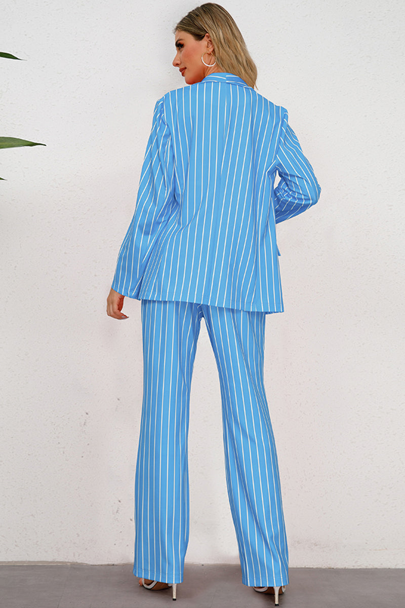 Striped Long Sleeve Top and Pants Set BLUE ZONE PLANET