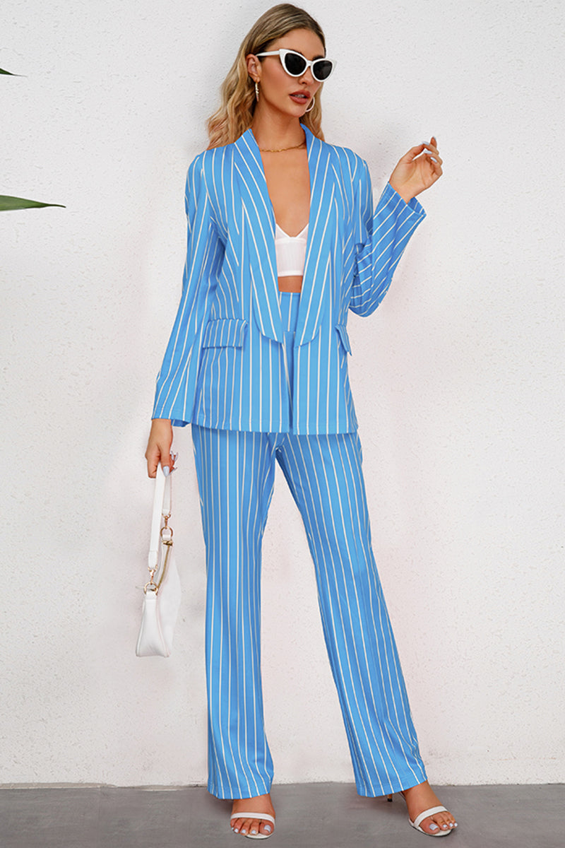 Striped Long Sleeve Top and Pants Set BLUE ZONE PLANET