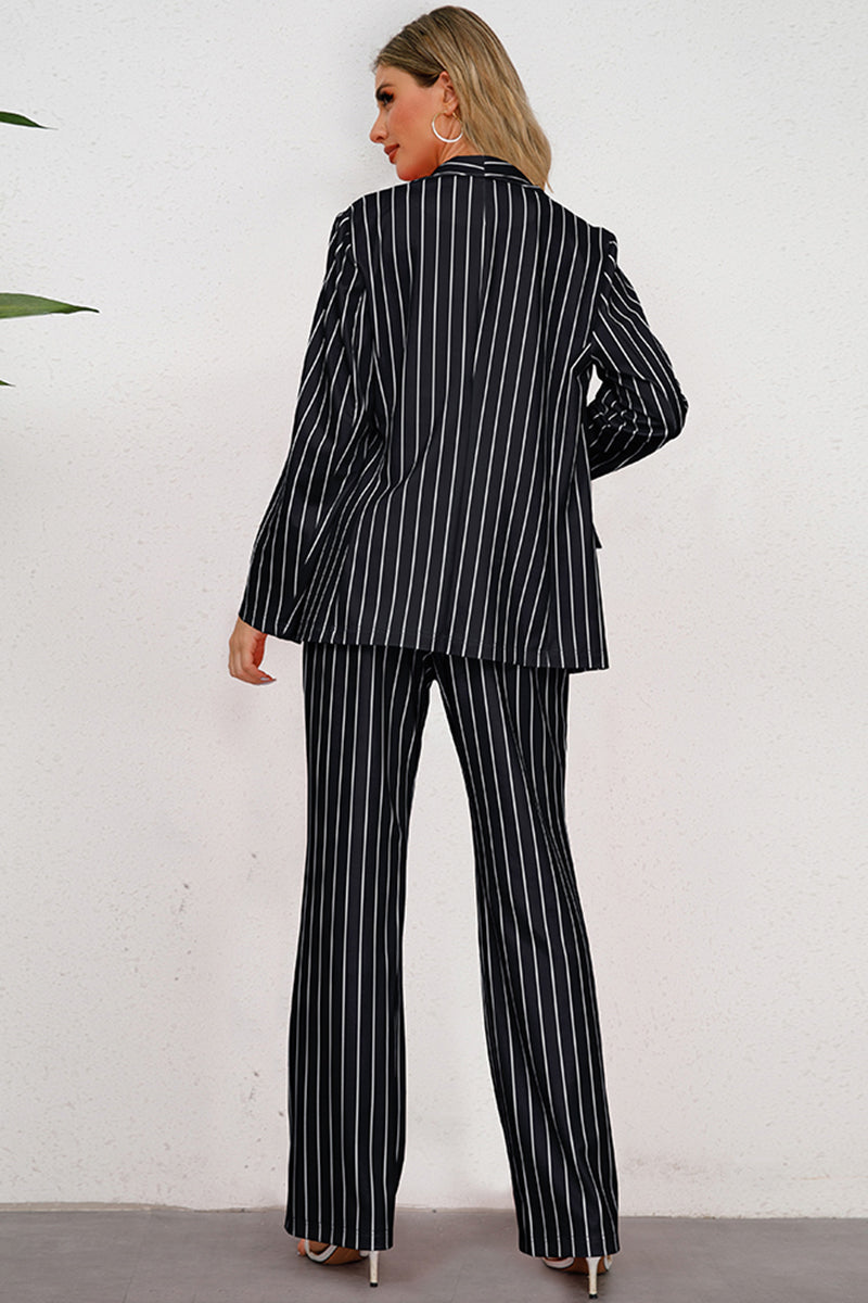 Striped Long Sleeve Top and Pants Set BLUE ZONE PLANET