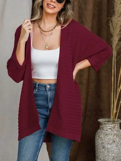 Striped Open Front Knit Cardigan Trendsi