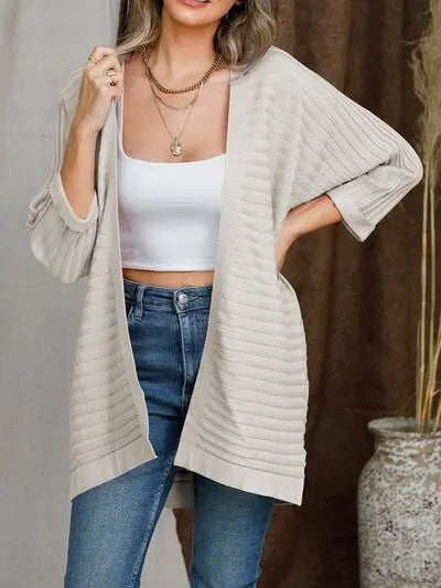 Striped Open Front Knit Cardigan Trendsi