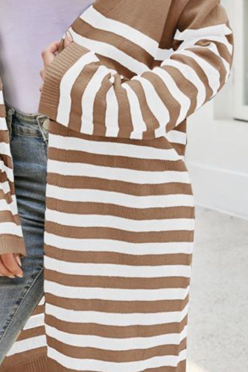 Striped Open Front Longline Cardigan BLUE ZONE PLANET