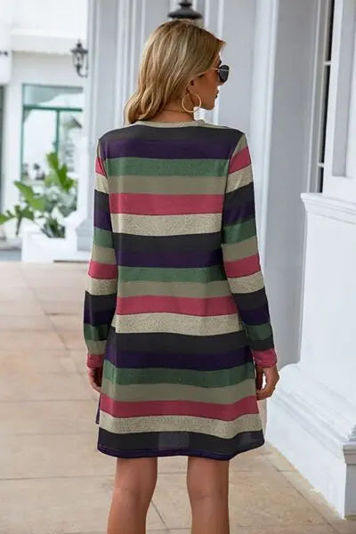 Striped Round Neck Long Sleeve Dress BLUE ZONE PLANET