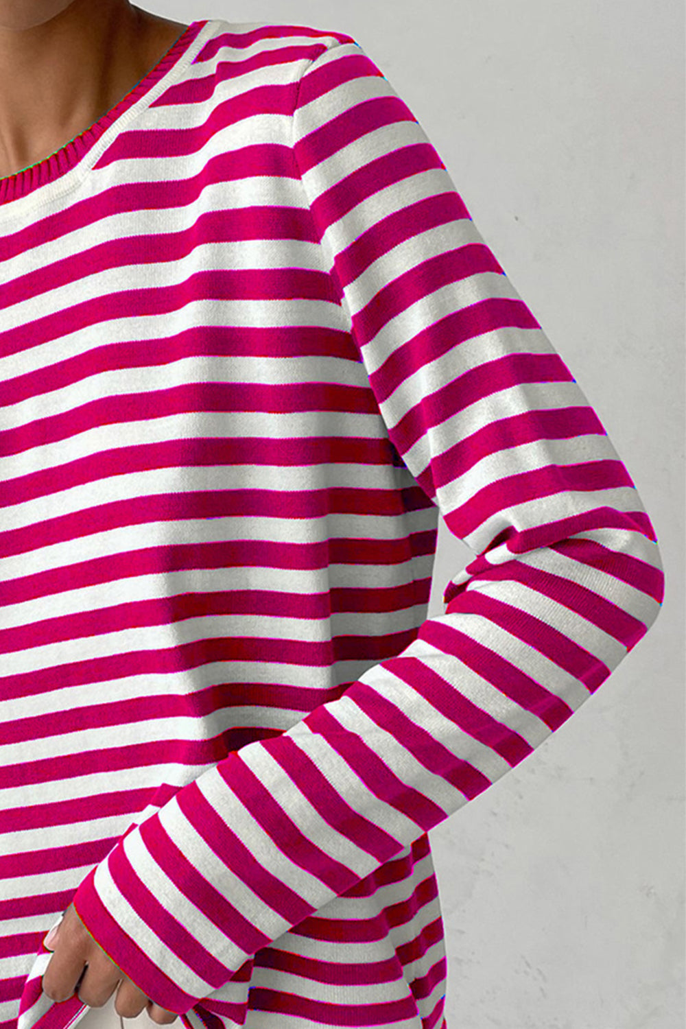 Striped Round Neck Long Sleeve Sweater BLUE ZONE PLANET