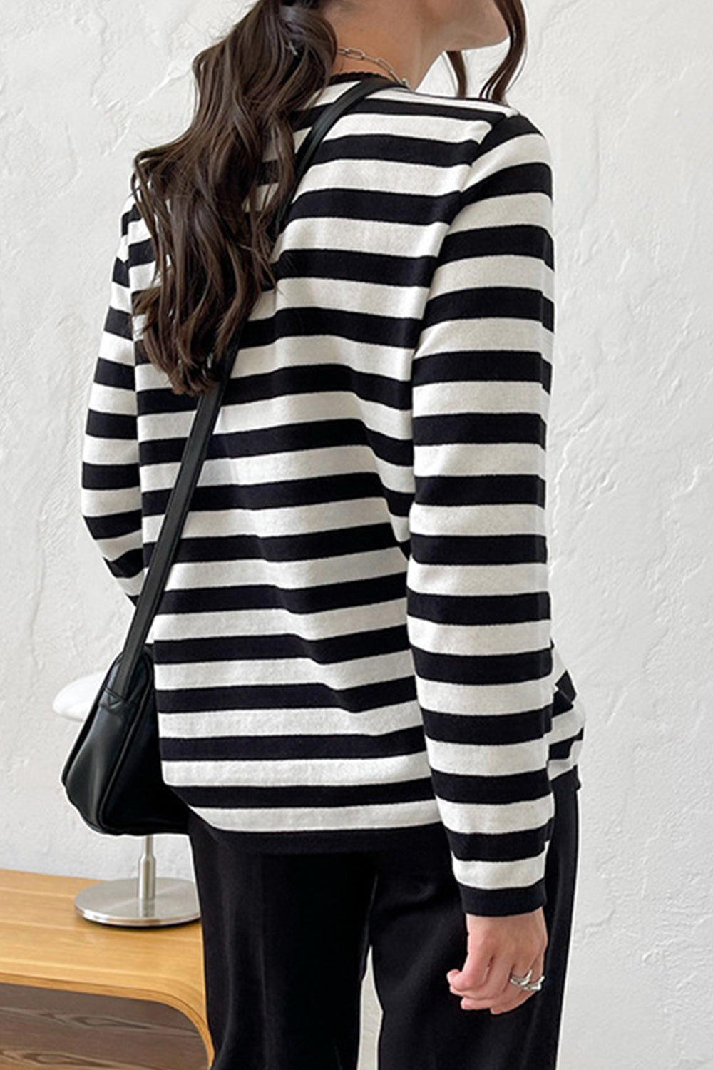 Striped Round Neck Long Sleeve Sweater BLUE ZONE PLANET