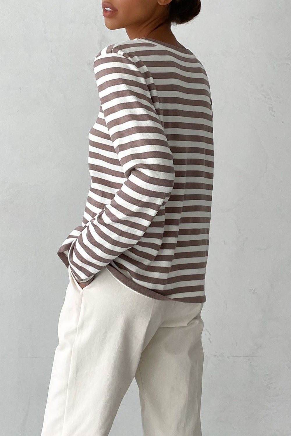 Striped Round Neck Long Sleeve Sweater BLUE ZONE PLANET