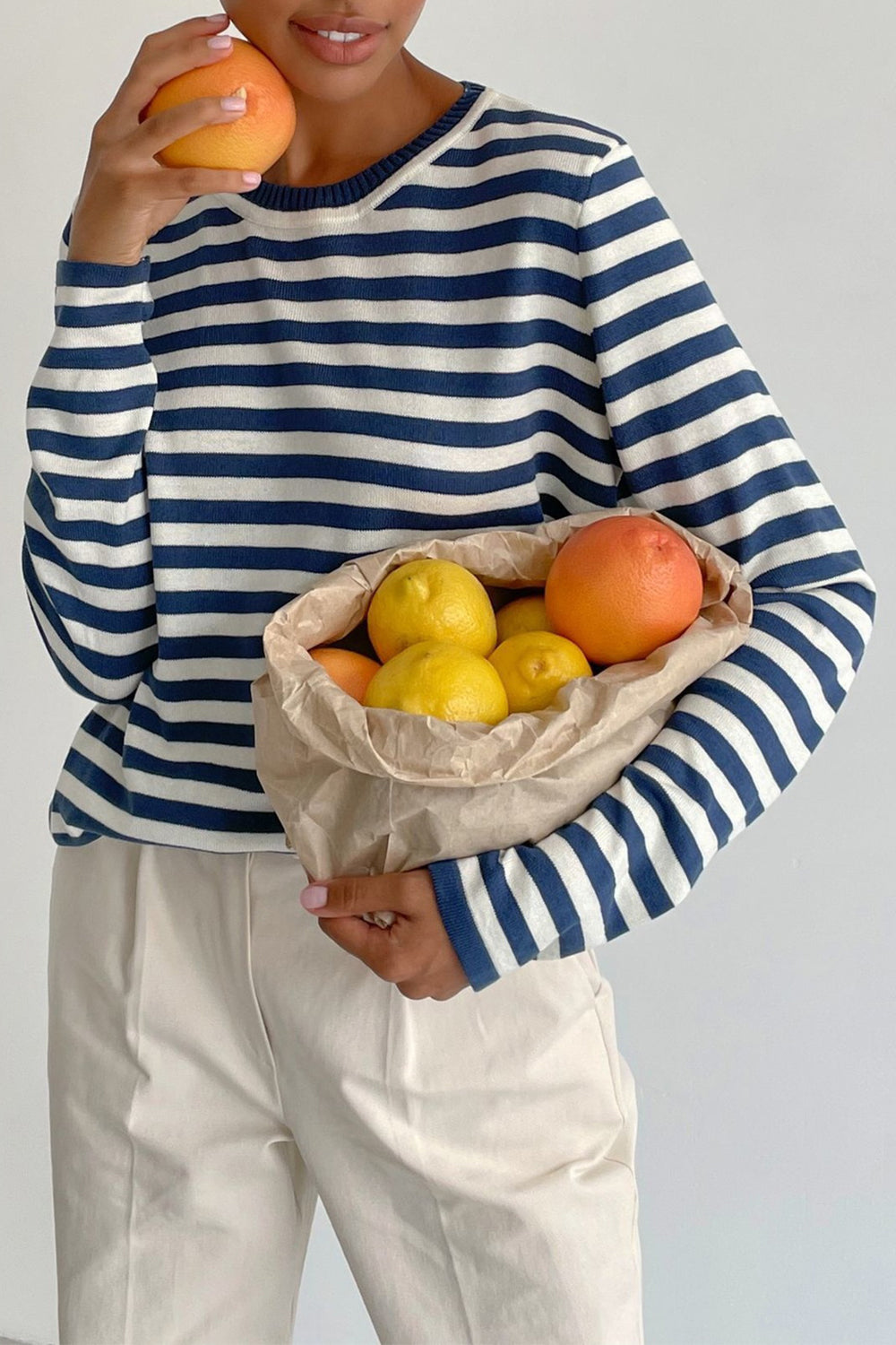 Striped Round Neck Long Sleeve Sweater BLUE ZONE PLANET