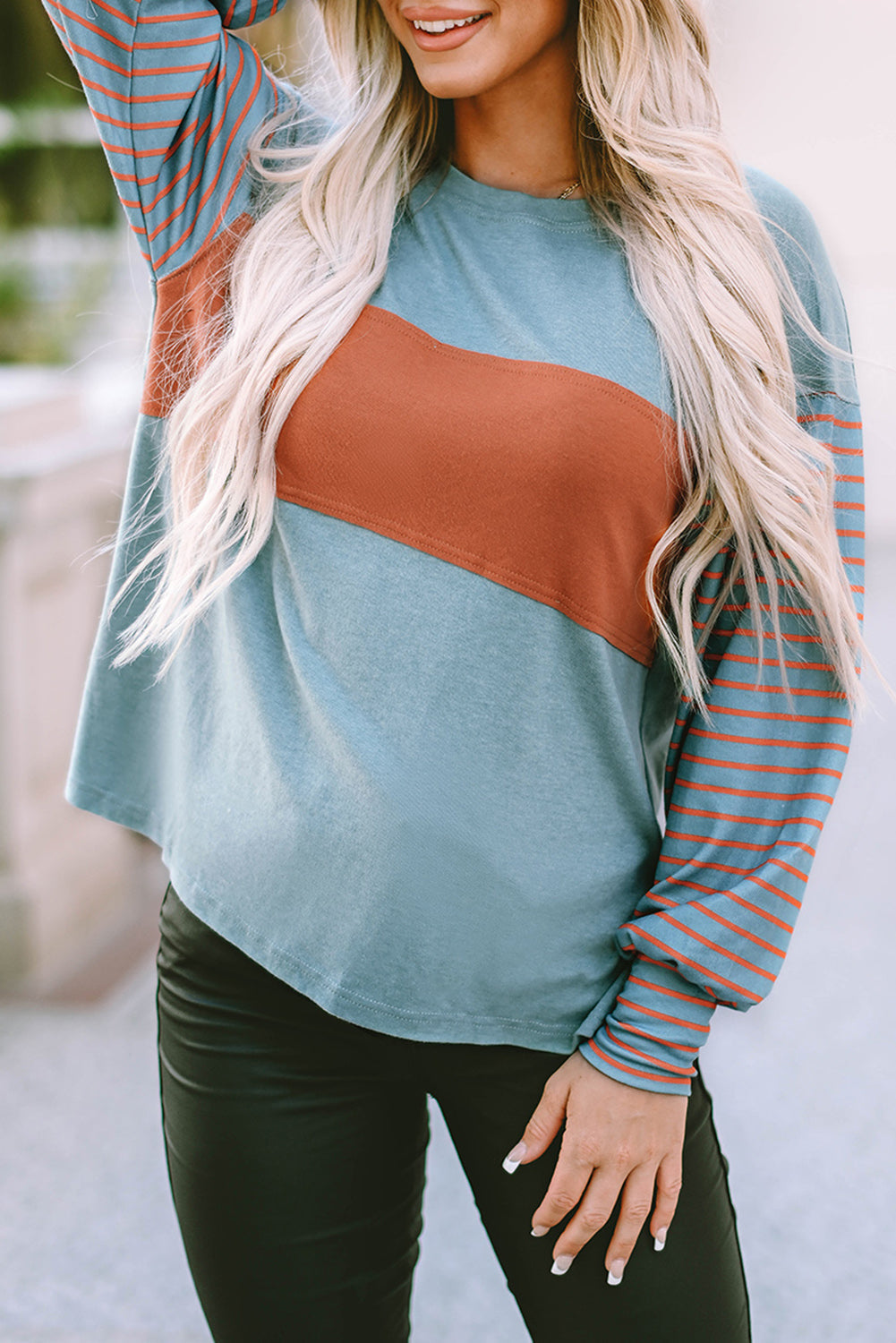 Striped Round Neck Long Sleeve T-Shirt BLUE ZONE PLANET