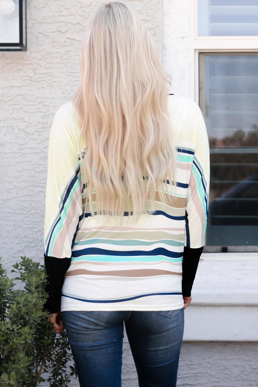 Striped Round Neck Long Sleeve Top BLUE ZONE PLANET