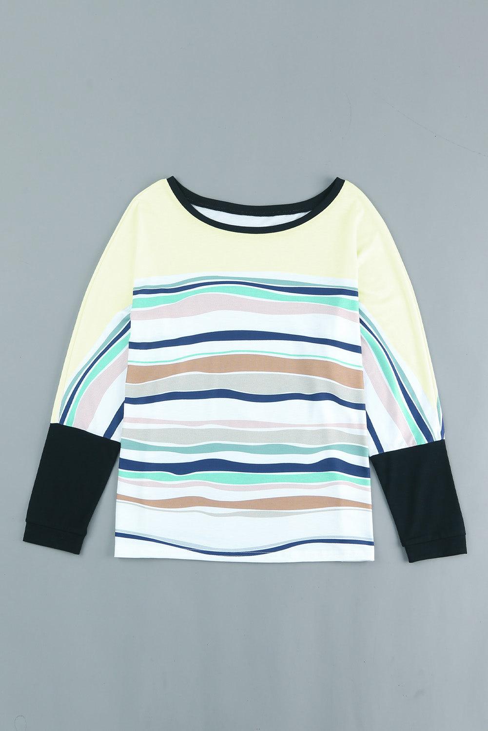 Striped Round Neck Long Sleeve Top BLUE ZONE PLANET