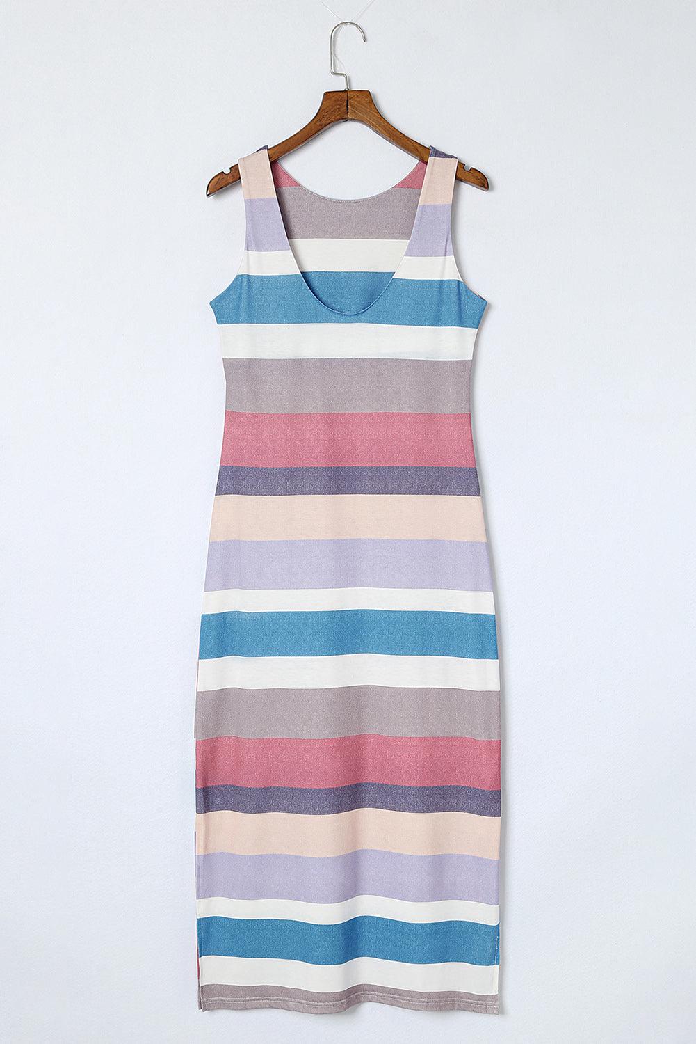 Striped Slit Sleeveless Maxi Dress BLUE ZONE PLANET