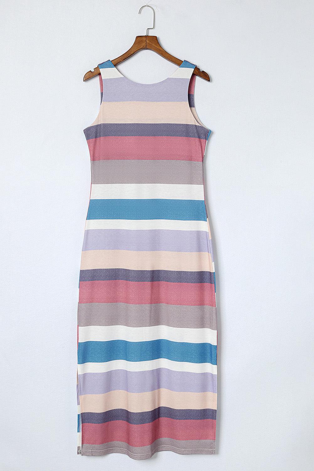 Striped Slit Sleeveless Maxi Dress BLUE ZONE PLANET