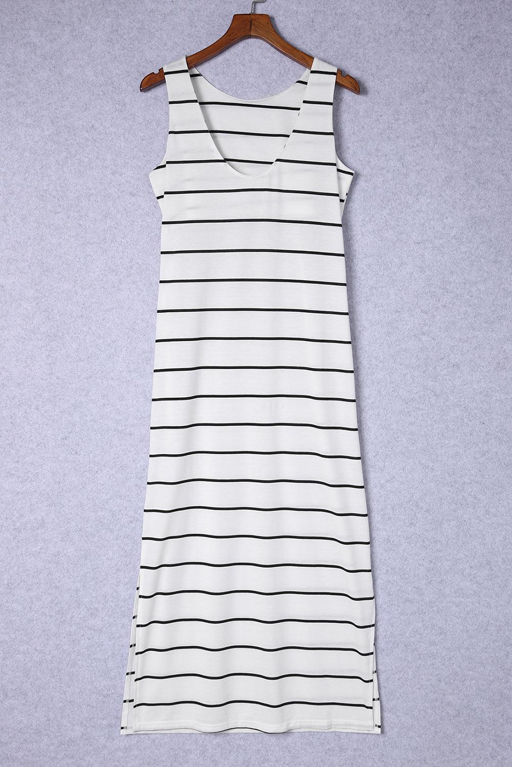 Striped Slit Sleeveless Maxi Dress BLUE ZONE PLANET