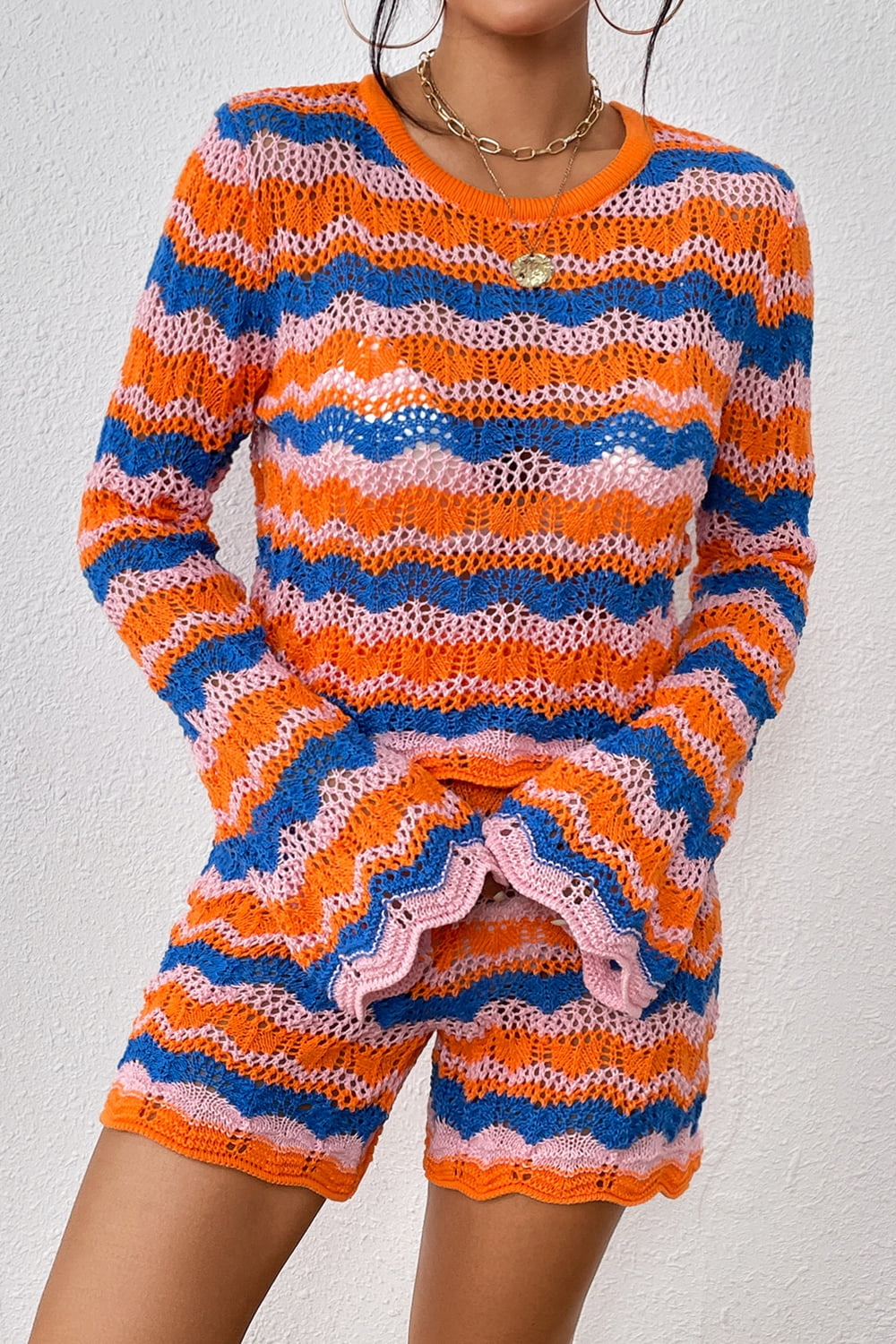 Striped Sweater and Knit Shorts Set BLUE ZONE PLANET