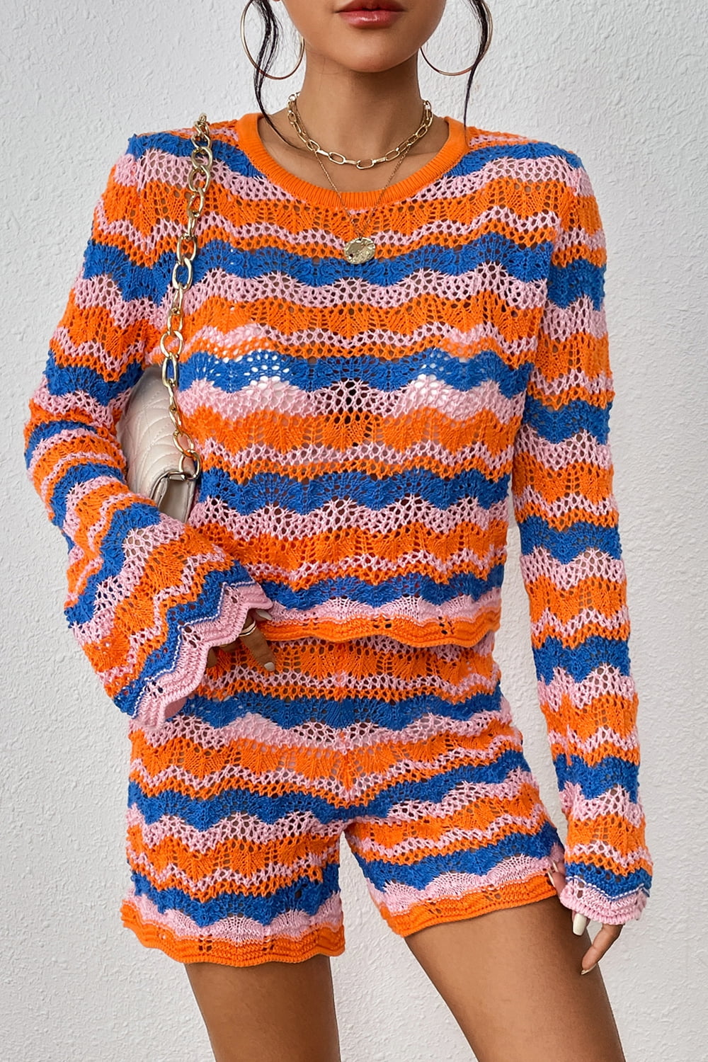 Striped Sweater and Knit Shorts Set BLUE ZONE PLANET