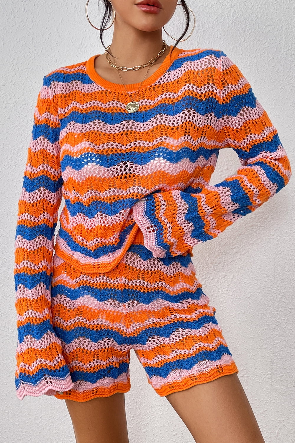 Striped Sweater and Knit Shorts Set BLUE ZONE PLANET