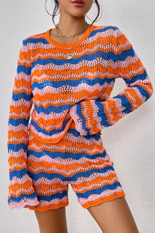 Striped Sweater and Knit Shorts Set BLUE ZONE PLANET