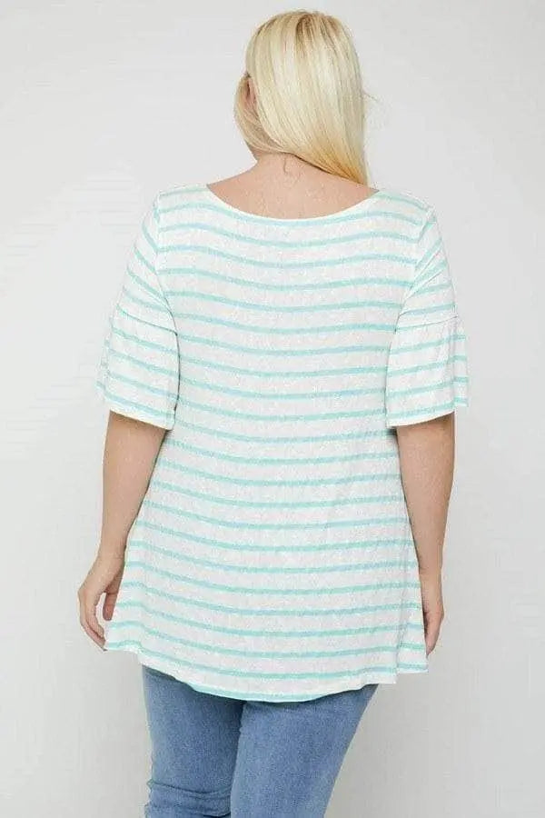 Striped Tunic, Featuring Flattering Flared Sleeve Blue Zone Planet