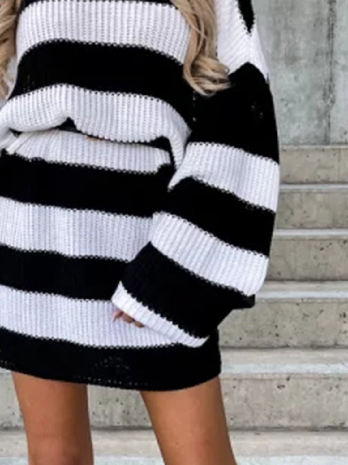 Striped Turtleneck Sweater Dress BLUE ZONE PLANET