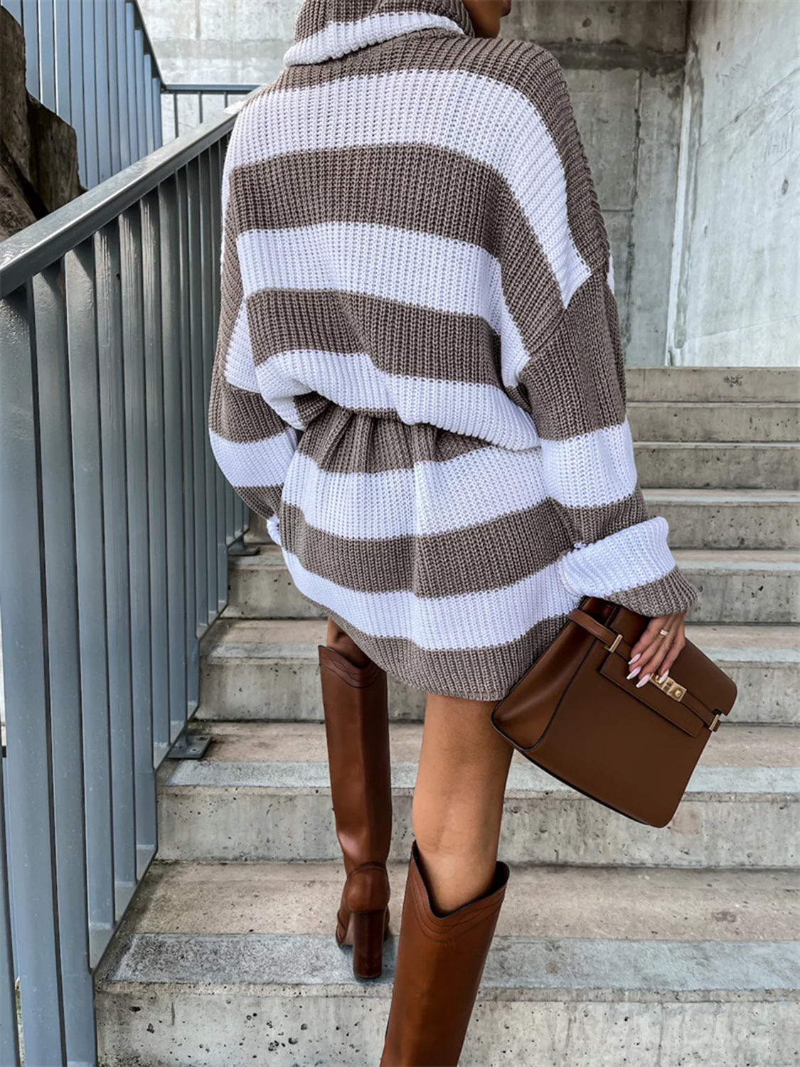 Striped Turtleneck Sweater Dress BLUE ZONE PLANET