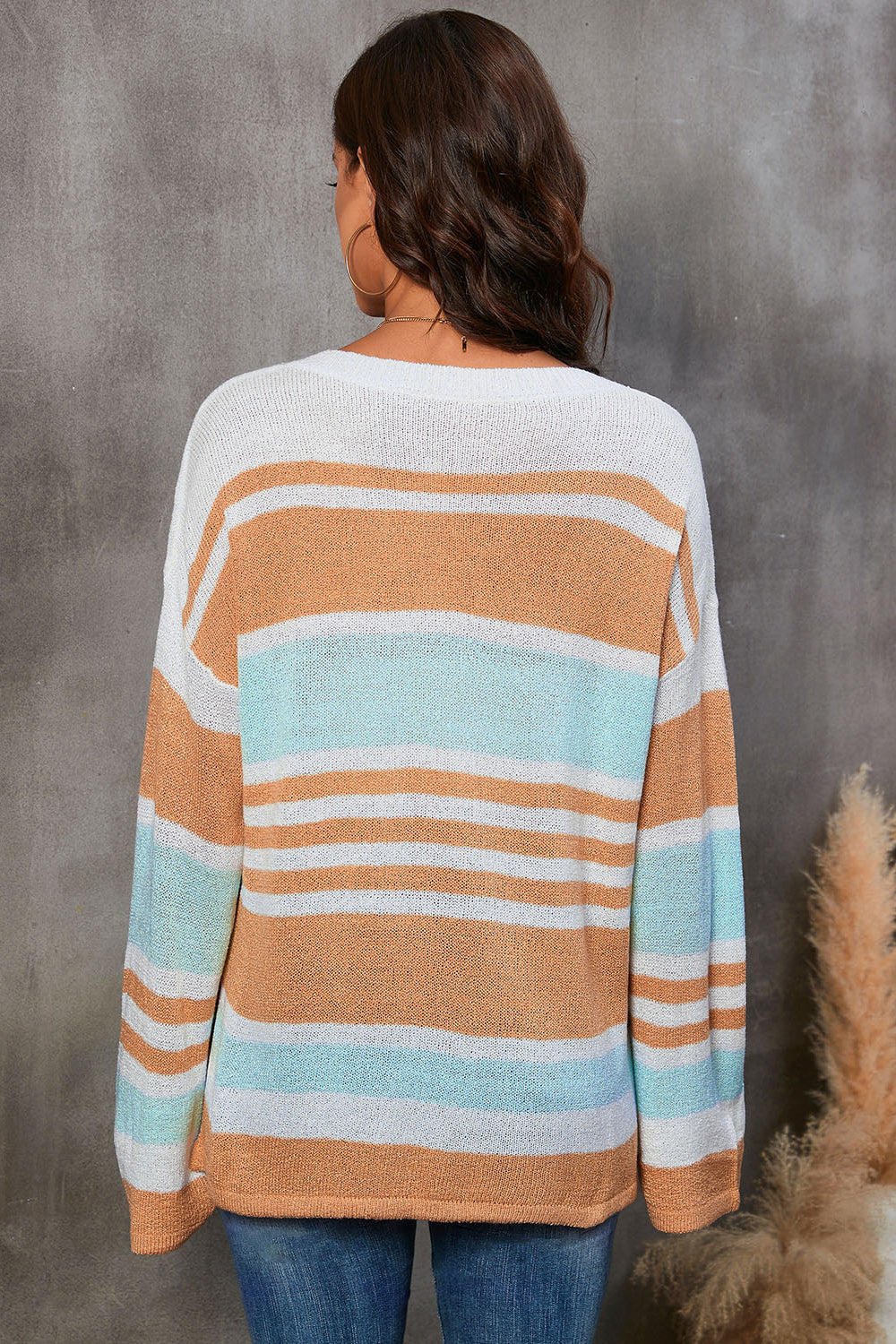 Striped V-Neck Knit Top BLUE ZONE PLANET