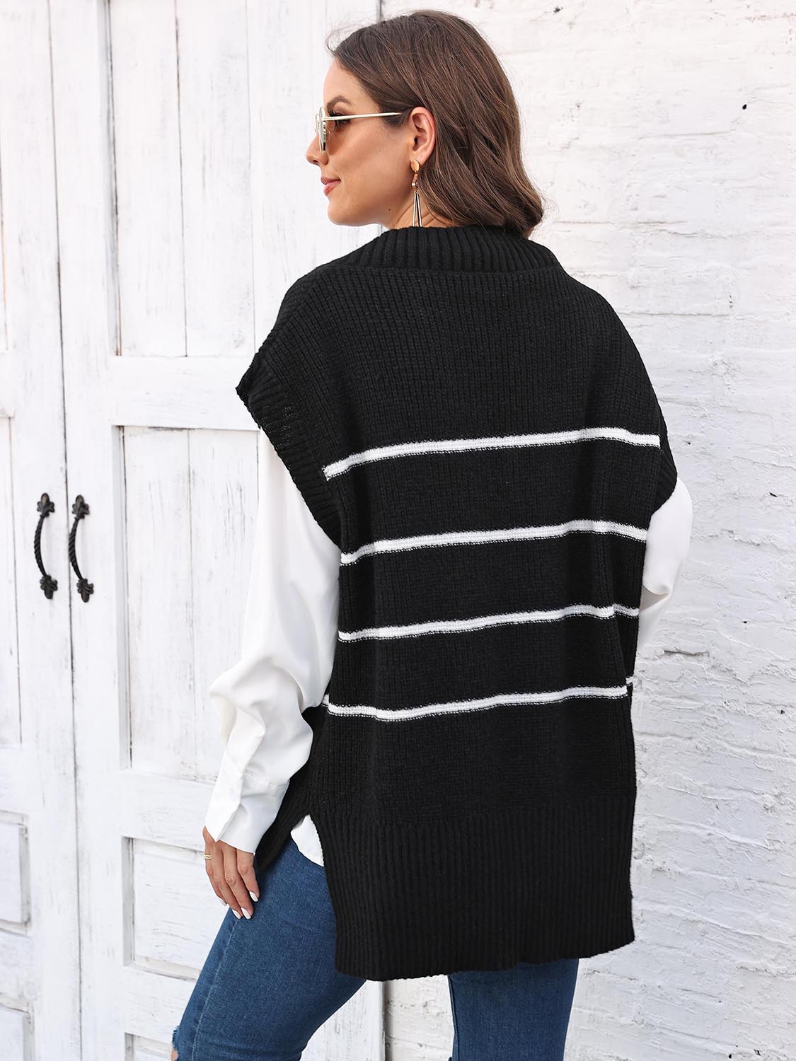 Striped V-Neck Sweater Vest BLUE ZONE PLANET