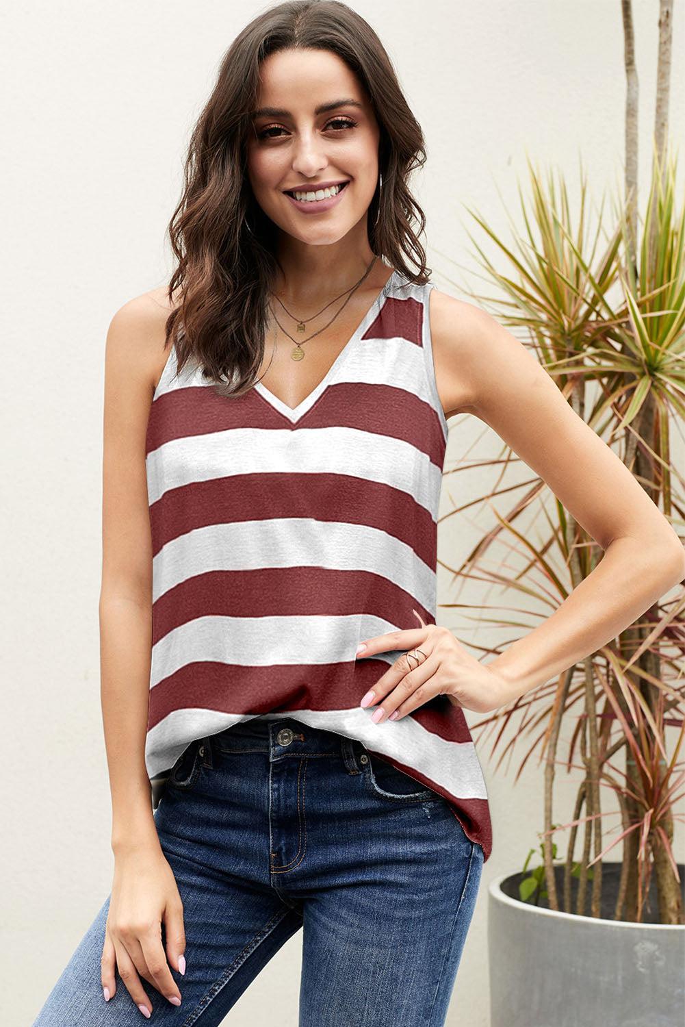 Striped V-Neck Tank BLUE ZONE PLANET