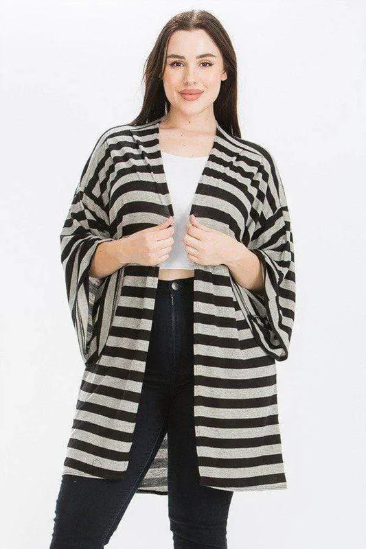Striped, Cardigan With Kimono Style Sleeves Blue Zone Planet