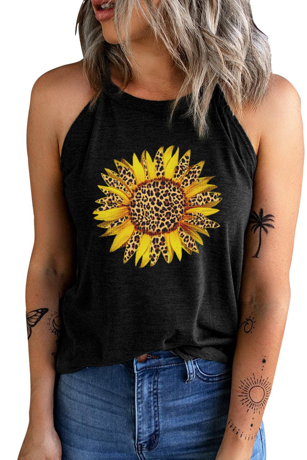 Sunflower Graphic Round Neck Tank BLUE ZONE PLANET