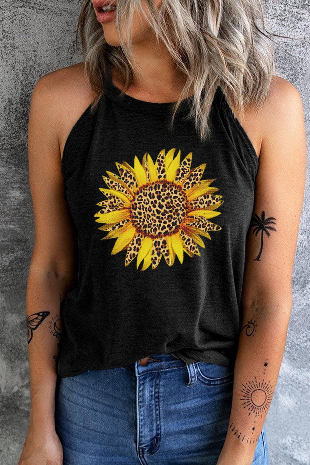 Sunflower Graphic Round Neck Tank BLUE ZONE PLANET