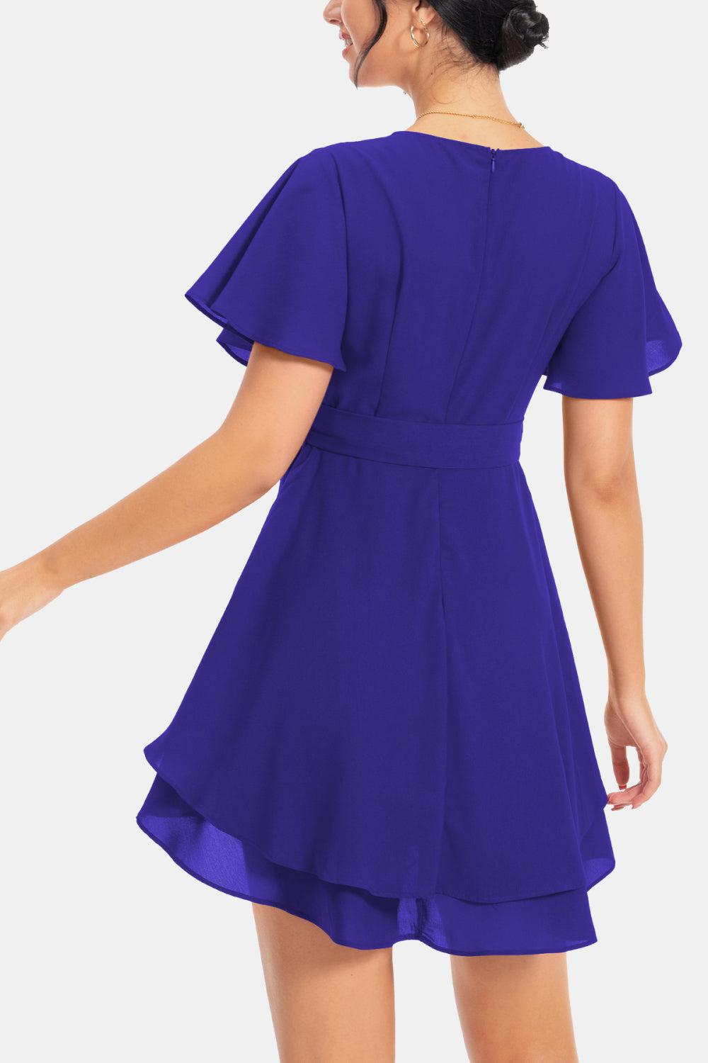 Surplice Neck Flutter Sleeve Dress BLUE ZONE PLANET