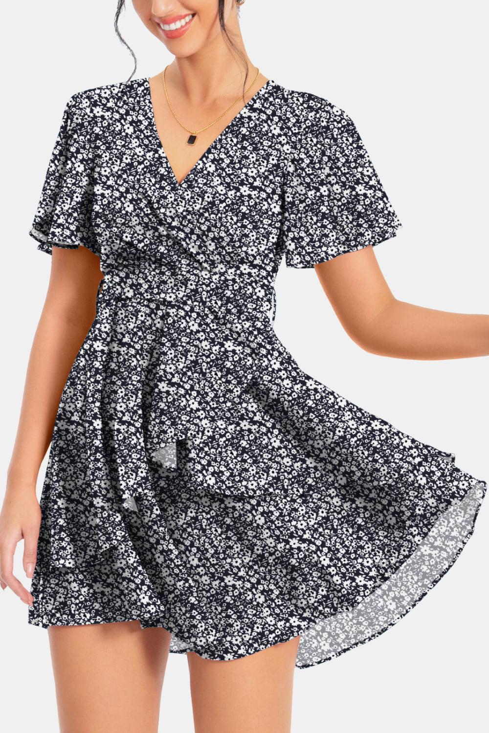 Surplice Neck Flutter Sleeve Dress BLUE ZONE PLANET