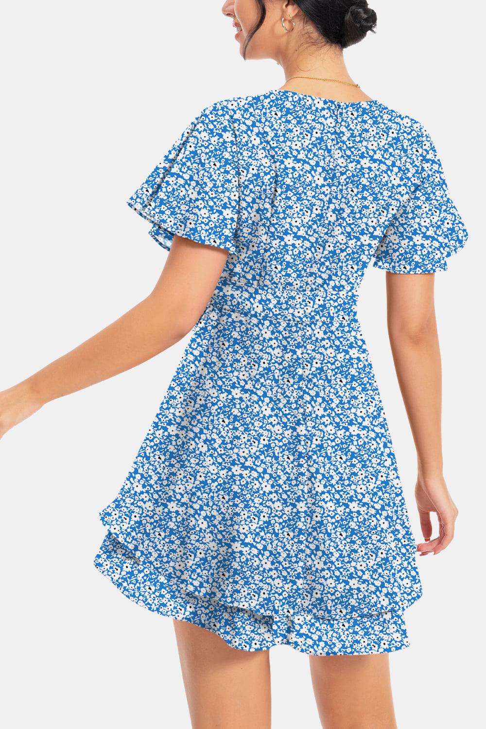 Surplice Neck Flutter Sleeve Dress BLUE ZONE PLANET