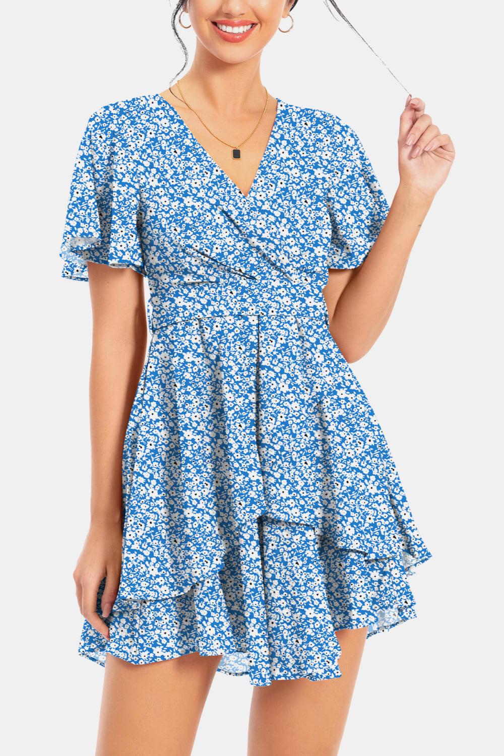 Surplice Neck Flutter Sleeve Dress BLUE ZONE PLANET