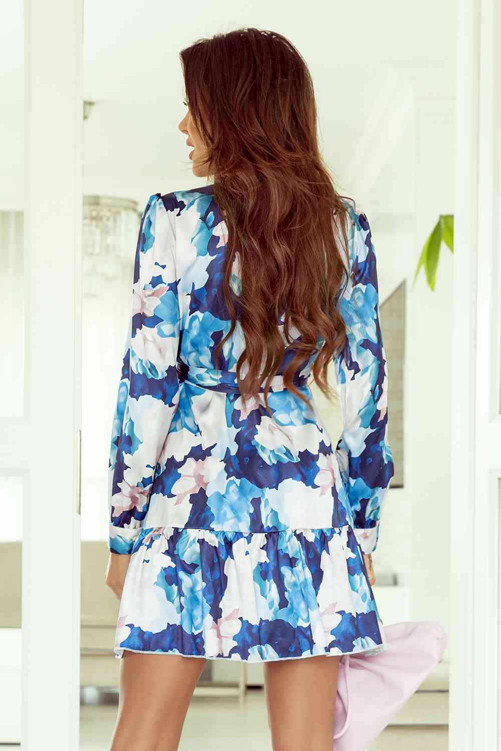 Surplice Neck Long Sleeve Ruffled Dress BLUE ZONE PLANET