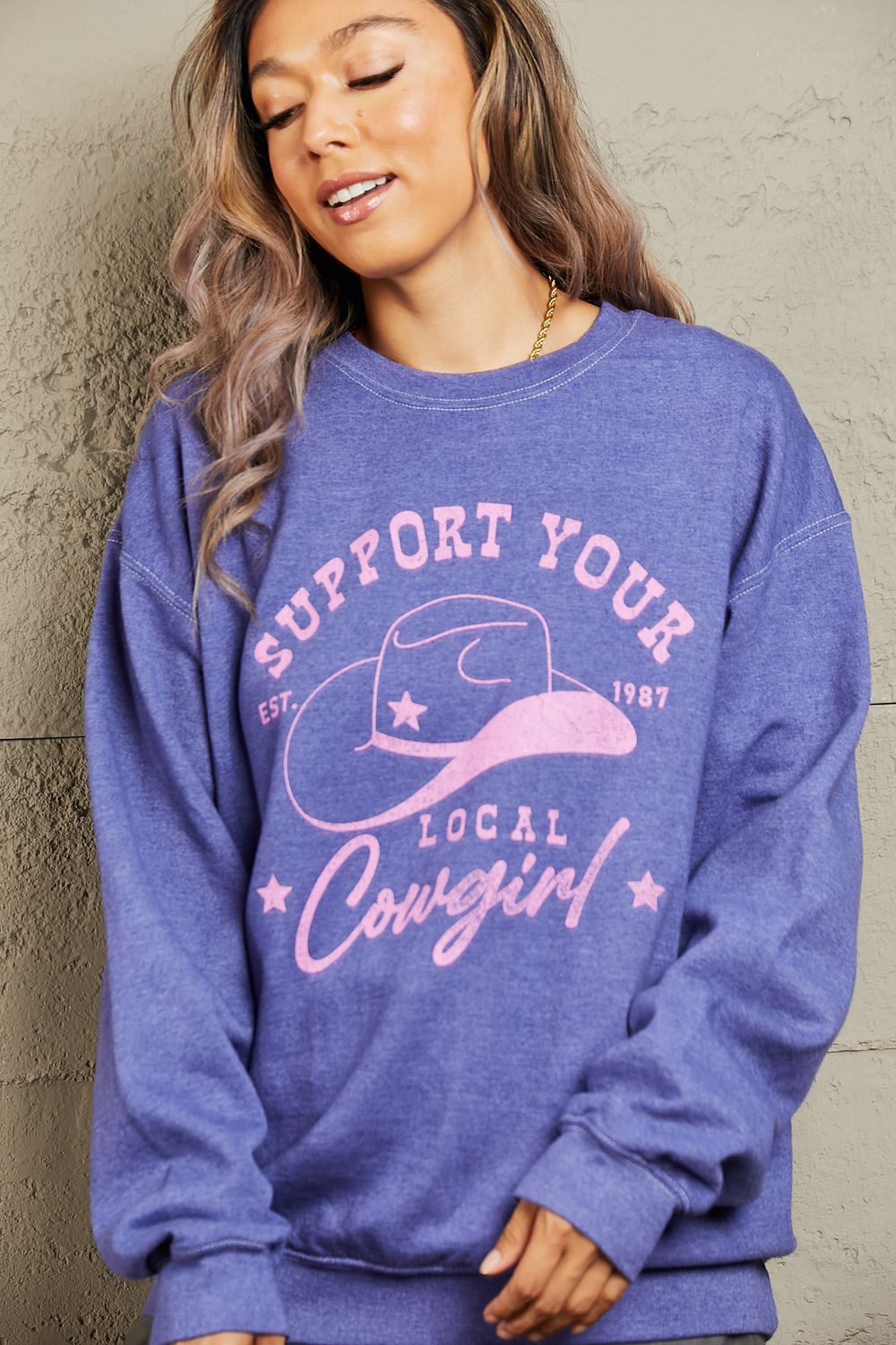 Sweet Claire "Support Your Local Cowgirl" Oversized Crewneck Sweatshirt-TOPS / DRESSES-[Adult]-[Female]-2022 Online Blue Zone Planet