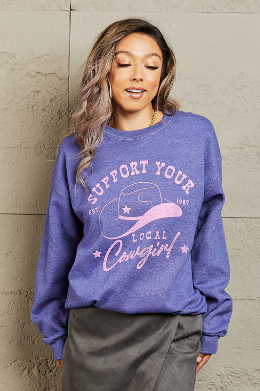 Sweet Claire "Support Your Local Cowgirl" Oversized Crewneck Sweatshirt-TOPS / DRESSES-[Adult]-[Female]-Light Indigo-S/M-2022 Online Blue Zone Planet