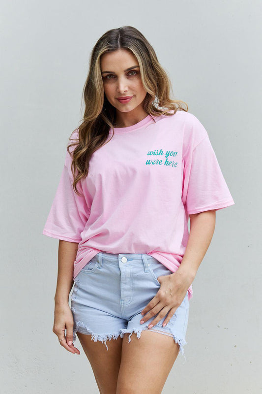 Sweet Claire "Wish You Were Here" Oversized Graphic T-Shirt BLUE ZONE PLANET