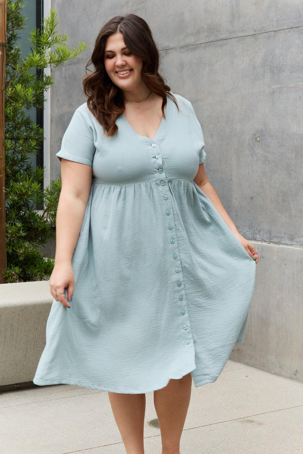 Sweet Lovely By Jen Full Size Button Down Midi Dress BLUE ZONE PLANET