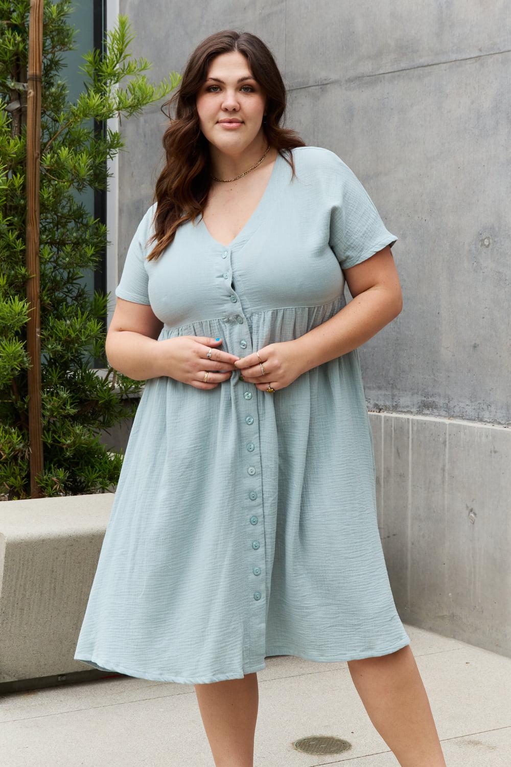 Sweet Lovely By Jen Full Size Button Down Midi Dress BLUE ZONE PLANET