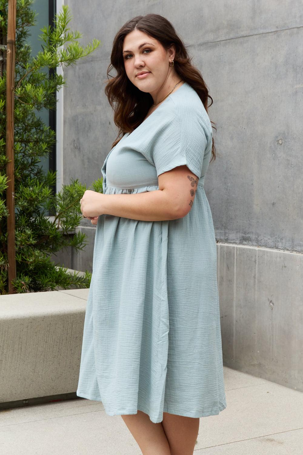 Sweet Lovely By Jen Full Size Button Down Midi Dress BLUE ZONE PLANET