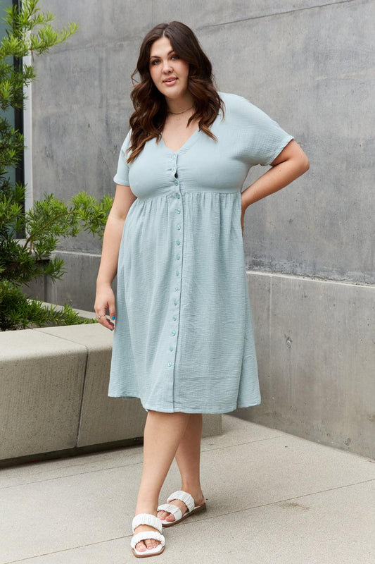 Sweet Lovely By Jen Full Size Button Down Midi Dress BLUE ZONE PLANET