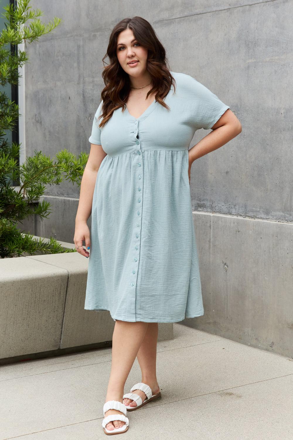 Sweet Lovely By Jen Full Size Button Down Midi Dress BLUE ZONE PLANET