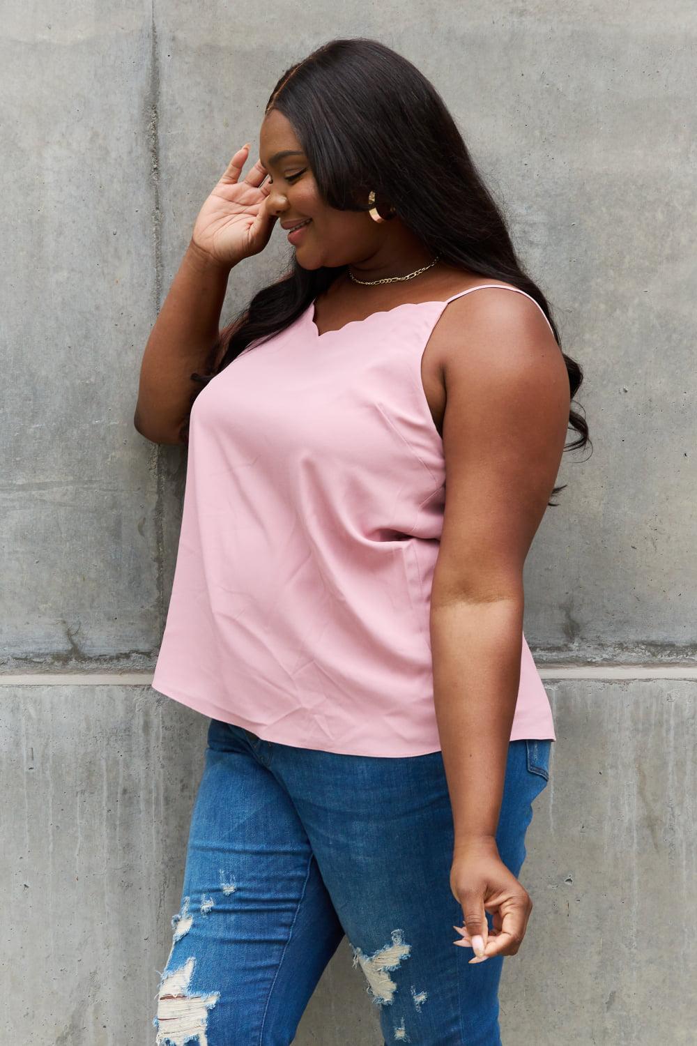 Sweet Lovely By Jen Full Size Scalloped Cami in Rosewood BLUE ZONE PLANET