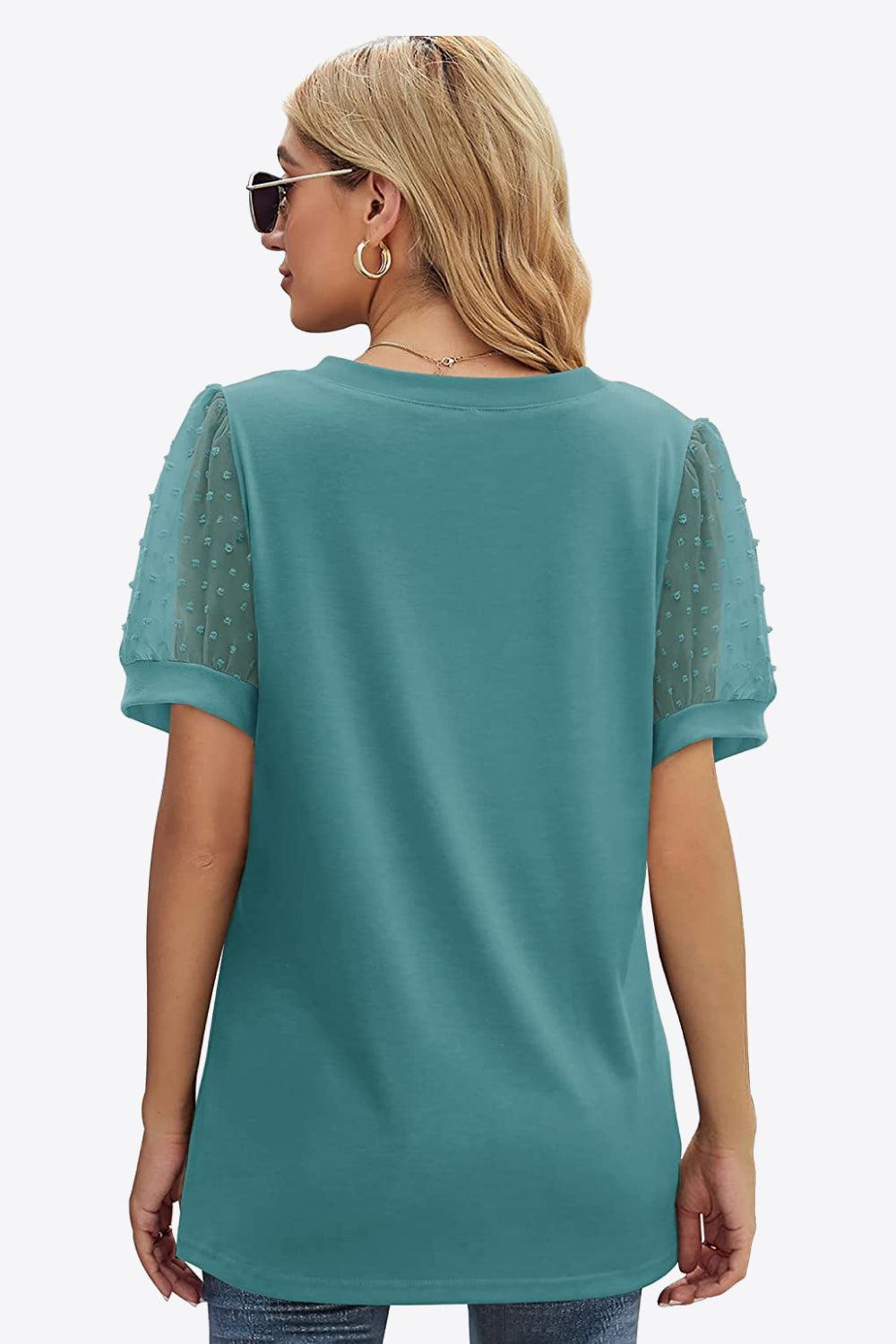 Swiss Dot Puff Sleeve V-Neck Tee BLUE ZONE PLANET