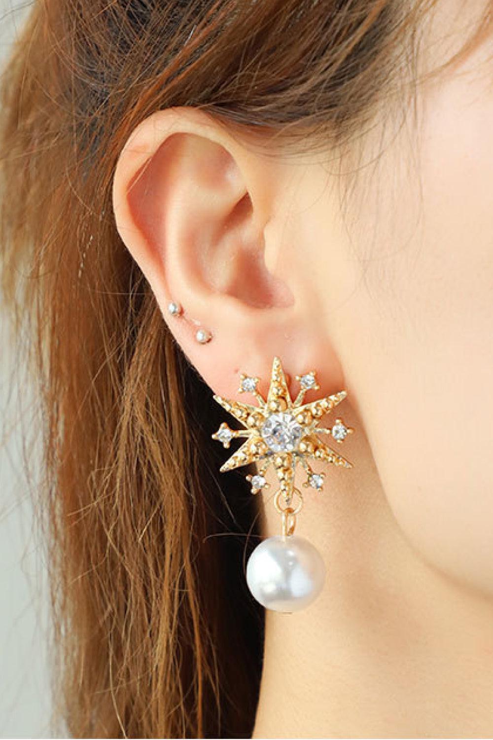 Synthetic Pearl Star Shape Alloy Earrings BLUE ZONE PLANET