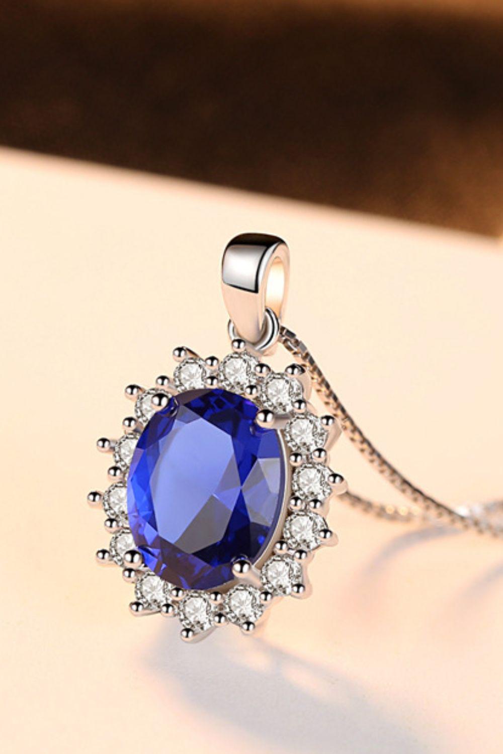 Synthetic Sapphire Pendant 925 Sterling Silver Necklace BLUE ZONE PLANET