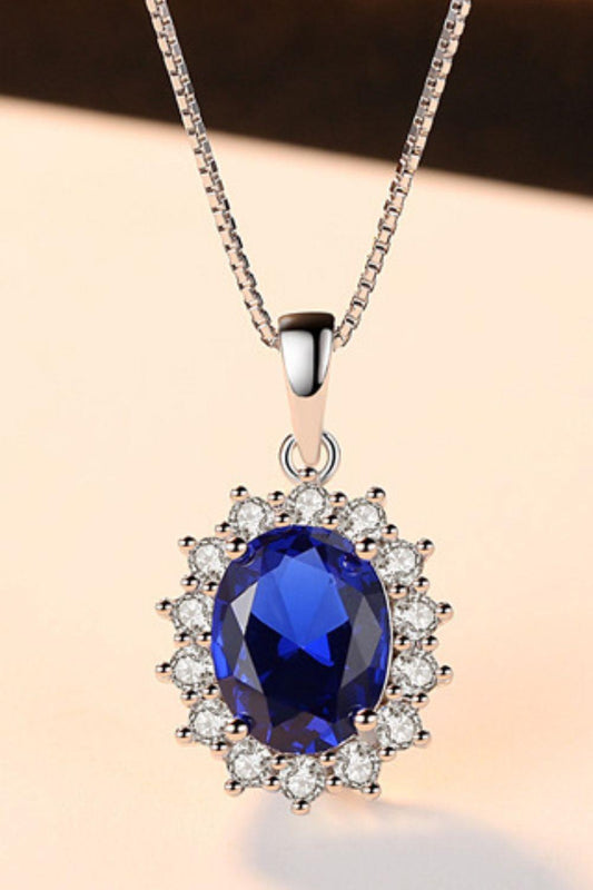 Synthetic Sapphire Pendant 925 Sterling Silver Necklace-Charms & Pendants-[Adult]-[Female]-Blueberry-One Size-2022 Online Blue Zone Planet