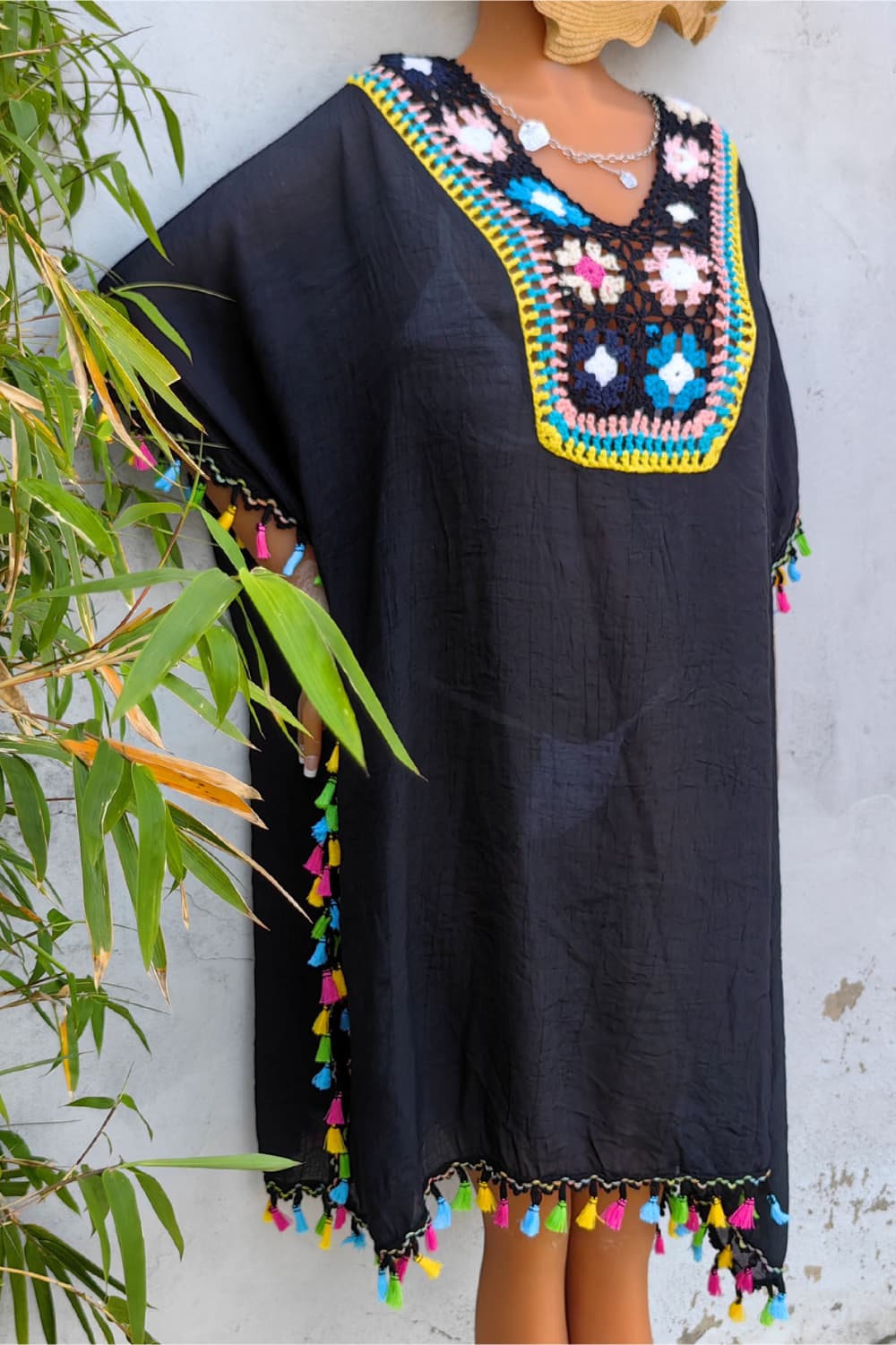 Tassel Detail Embroidery Dress BLUE ZONE PLANET